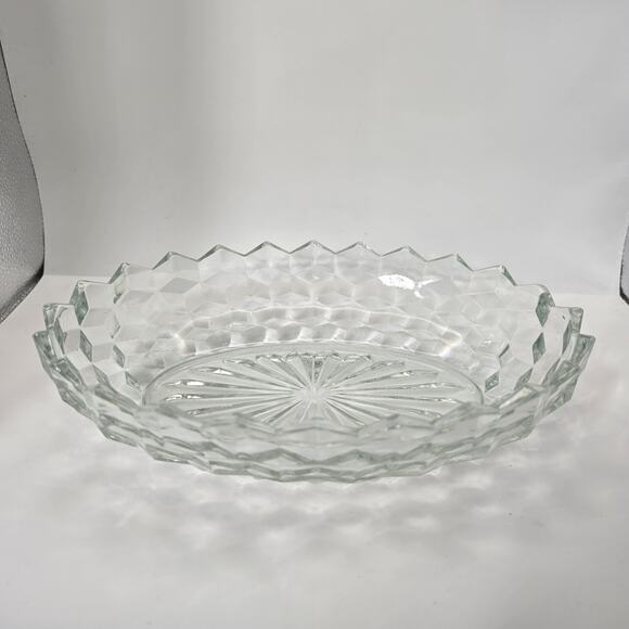 Mid-Century Clear Glass Diamond Quilt Pattern Decorative Bowl - Picture 1 of 9